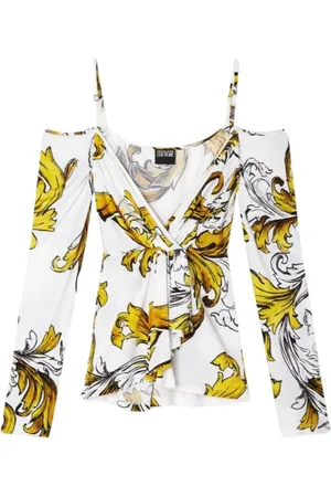VERSACE Bluser & Skjorter, Dame, Flerfarvet, S, Uld, Hvid Barocco Outline Skjorte