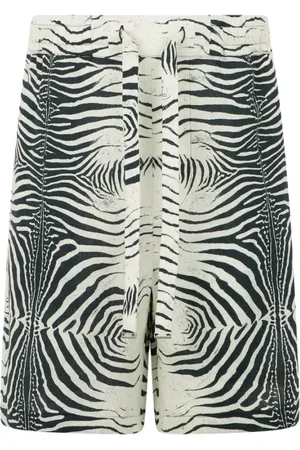 Roberto Cavalli Shorts, Herre, Sort, L, Linned, Mini Zebra Print Linen Bermuda Shorts