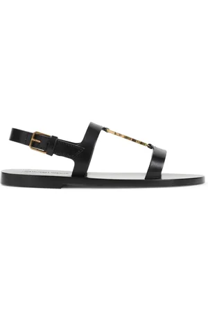 Saint Laurent Sko, Dame, Sort, 37 EU, Læder, Sorte Lædersandaler Elegant Stil