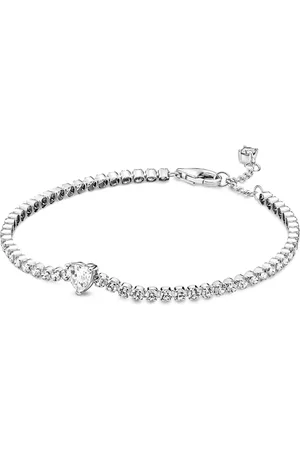 PANDORA Tilbehør, Dame, Grå, ONE SIZE, Blankt hjerte armbånd med klare cubic zirconia