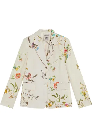 SEMICOUTURE Jakke, Dame, , XS, Linned, Blomstret linnedjakke med klapperlommer