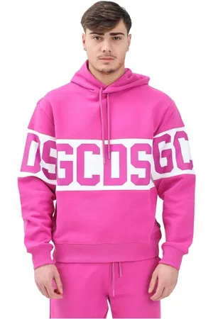 GCDS Sweathshirts & Hoodies, Herre, Lyserød, XS, Bomuld, Fuchsia hættetrøje med hvid stribe