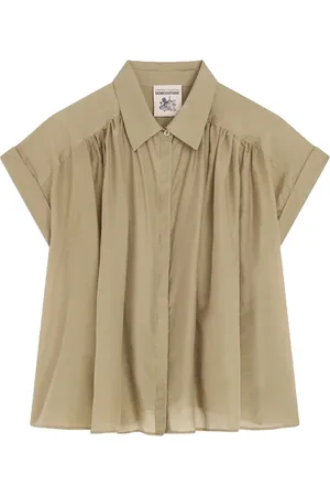 SEMICOUTURE Bluser & Skjorter, Dame, Grøn, XS, Bomuld, Silke og bomuld klassisk krave skjorte