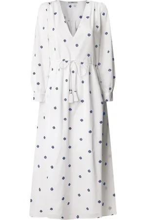 Pepe Jeans Kjole, Dame, Hvid, L, Bomuld, Broderet Midi Kjole med V-Hals