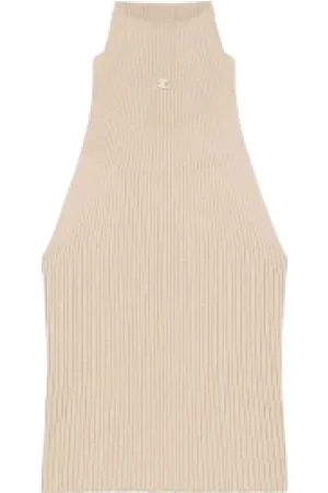 Courrèges Top, Dame, , S, Bomuld, Mockneck Ærmeløs Logo Applique Bomuld Top