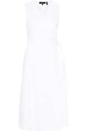 THEORY Kjole, Dame, Hvid, XS, Linned, Linned Wrap Kjole A-Line Stil