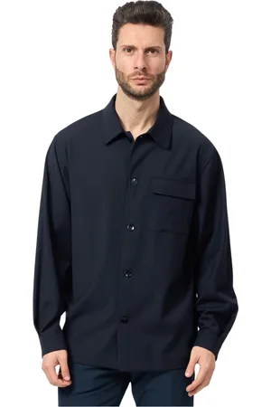 MICHAEL COAL Jakke, Herre, Blå, 2XL, Uld, Blå jakke med skjortekrave