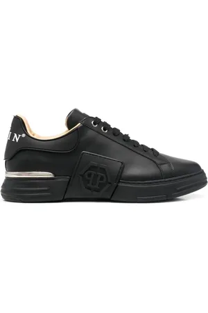 Philipp Plein Sko, Herre, Sort, 41 EU, Læder, Hexagon Casual Trainers i sort læder