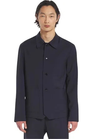 BARENA Jakke, Herre, Blå, M, Uld, Fresco Lana Overshirt med skjortekrave