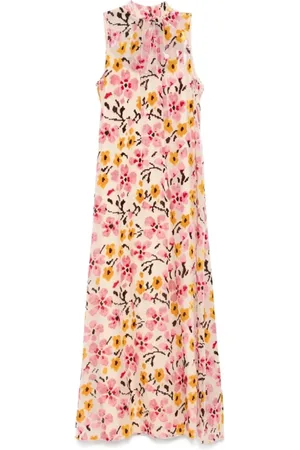 Staud Kjole, Dame, Flerfarvet, M, Polyester, Velour Blomsterkjole med Bue Detalje