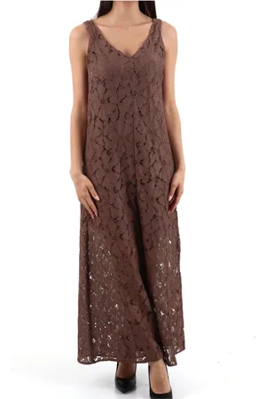 MARELLA Kjole, Dame, Brun, L, Polyester, Broderet Blonde Jumpsuit med Brede Ben