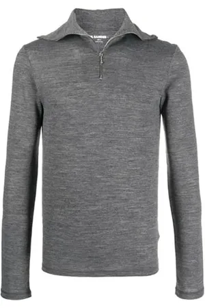 Jil Sander Top, Herre, Grå, 2XL, Uld, Grå Uldblandings Lynlås T-shirt
