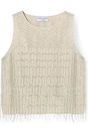 Motivi Top, Dame, , 2XS, Uld, Broderet top med frynser