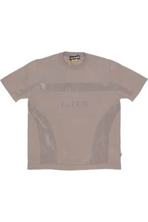 IUTER Top, Herre, Brun, M, Bomuld, Brun Strikket T-shirt med Jacquard Paneler