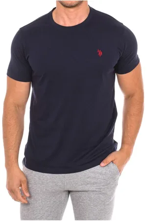 U.S. Polo Assn. Top, Herre, Blå, 2XL, Bomuld, Kortærmet T-shirt med Ribbed Finish