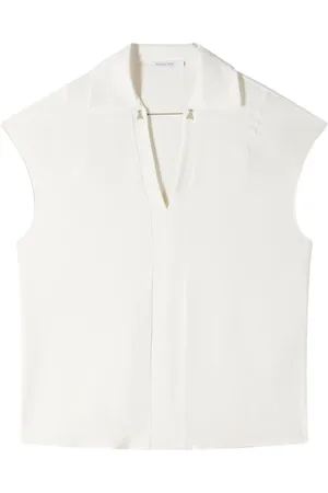 Patrizia Pepe Bluser & Skjorter, Dame, Hvid, M, Uld, Hvid V-hals Bluse med Fly Detaljer