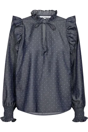 Co`Couture Bluser & Skjorter, Dame, Blå, L, Navy Dot Frill Bluse