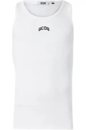 GCDS Top, Herre, Hvid, S, Hvid Ribbet Tank Top Minimal Design