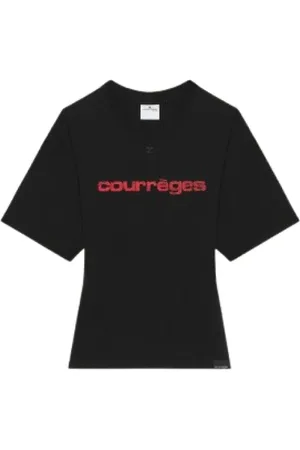 Courrèges Top, Dame, Sort, M, Bomuld, Sort Tætsiddende Trykt T-shirt