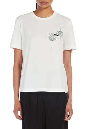 Max Mara Top, Dame, Hvid, L, Bomuld, Hvid T-shirt med Uta Print