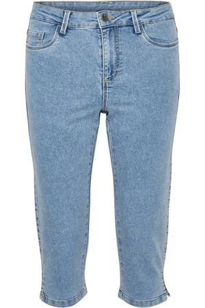 Kaffe Jeans, Dame, Blå, XL, Denim, Capri Jeans Lyseblå Vasket Denim