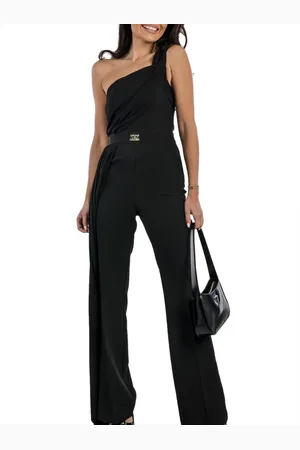 Gaudi Jumpsuits & Playsuits, Dame, Sort, XS, Uld, Sort One-Shoulder Jumpsuit med Georgette Detaljer