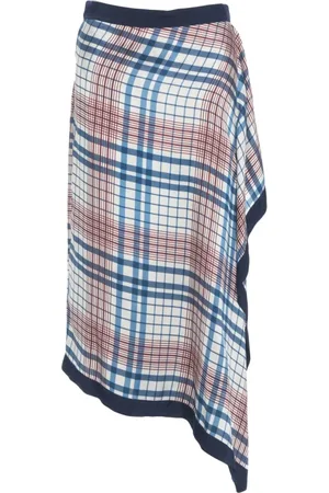 Jucca Nederdel, Dame, Flerfarvet, S, Satin, Blå Tjek Satin Asymmetrisk Nederdel