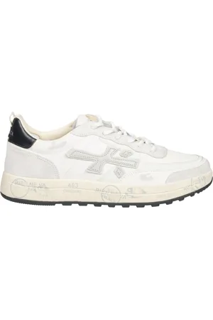 Premiata Sko, Herre, Hvid, 45 EU, Uld, Vintage Hvide Sneakers med Sort Patch