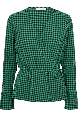 Co`Couture Bluser & Skjorter, Dame, Grøn, L, Uld, Ternet Wrap Bluse Grøn