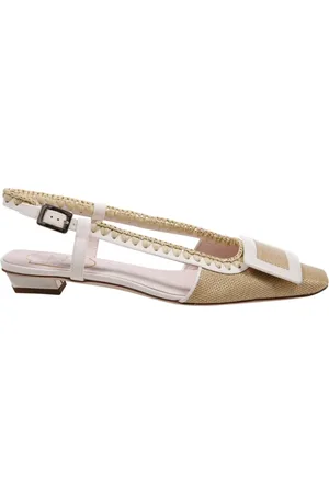 Roger Vivier Sko, Dame, , 36 1/2 EU, Flettede Slingback Sandaler i Lys Fløde