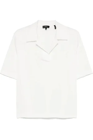 THEORY Top, Dame, Hvid, L, Silk Georgette Oversized Polo Shirt