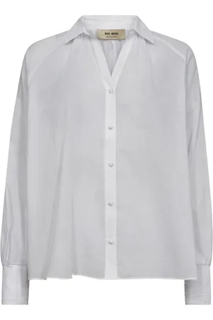 Mos Mosh Bluser & Skjorter, Dame, Hvid, S, Bomuld, Hvid Voile Skjorte med Smock Manchetter