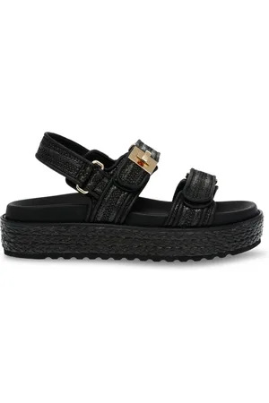Steve Madden Sko, Dame, Sort, 37 EU, Uld, Chunky Raffia Sandaler med Guld Detaljer