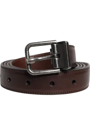 Dolce & Gabbana Tilbehør, Herre, Brun, 110 CM, Læder, Brun læder metal spænde bælte