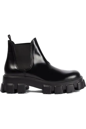 Prada Sko, Herre, Sort, 39 1/2 EU, Læder, Sort Læder Ankelstøvler Aw24