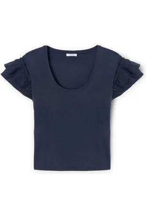 Motivi Top, Dame, Blå, XS, Bomuld, T-shirt med flæseærmer