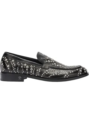 Roberto Cavalli Sko, Herre, Sort, 44 EU, Læder, Studded læder loafers med rhinsten