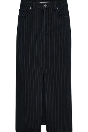 Co`Couture Nederdel, Dame, Sort, XS, Denim, Nålestribet denimnederdel med slids foran