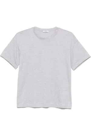 PESERICO SIGN Top, Dame, Grå, M, Bomuld, Grå Stribet Rund Hals T-shirt