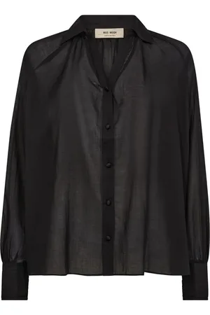 Mos Mosh Bluser & Skjorter, Dame, Sort, XL, Bomuld, Sort Voile Skjorte med Smock Manchetter