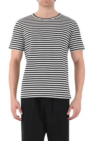 Mauro Grifoni Top, Herre, Hvid, S, Bomuld, Stribet rund hals halværmet t-shirt