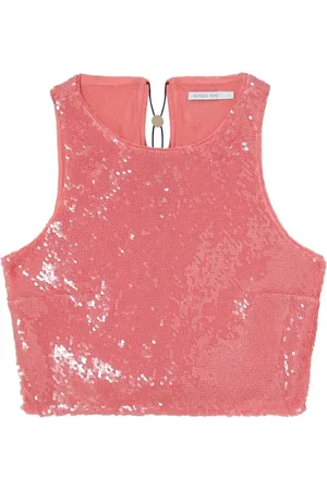 Patrizia Pepe Top, Dame, Lyserød, L, Tyl, Glamourøs Paillet Tyl Top