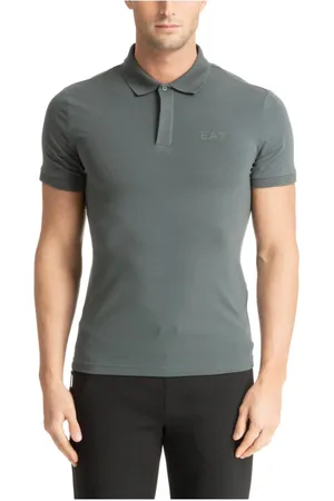 EA7 Top, Herre, Grå, M, Bomuld, Ensfarvet Polo Shirt med 3 Knapper