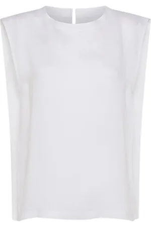 MOMONÍ Top, Dame, Hvid, XS, Linned, Linnedærmet top med rygknap