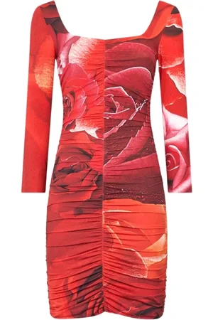 Roberto Cavalli Kjole, Dame, Rød, XS, Maxi-Rose Print Mini Kjole