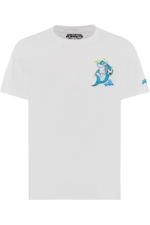 MC2 SAINT BARTH Top, Herre, Hvid, L, Bomuld, Mønstret Shark Bomber T-shirt med Logo