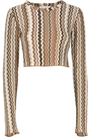 MC2 SAINT BARTH Strik, Dame, Flerfarvet, L, Brun Chevron Mønster Crew Neck Top