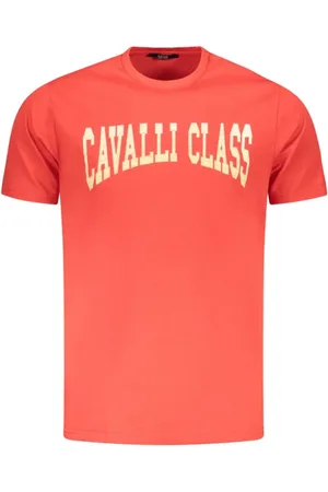 Roberto Cavalli Top, Herre, Rød, 2XL, Bomuld, Rød Bomuld Herre T-shirt med Fedt Print