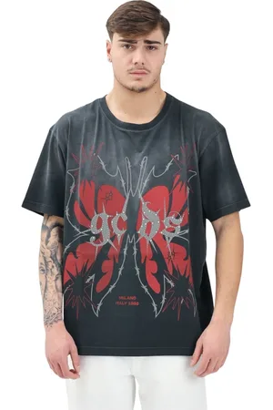 GCDS Top, Herre, Sort, L, Sort sommerfugleprint T-shirt og polo