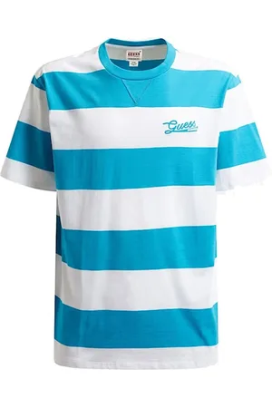 Guess Top, Herre, Blå, S, Uld, Stribet Logo T-shirt